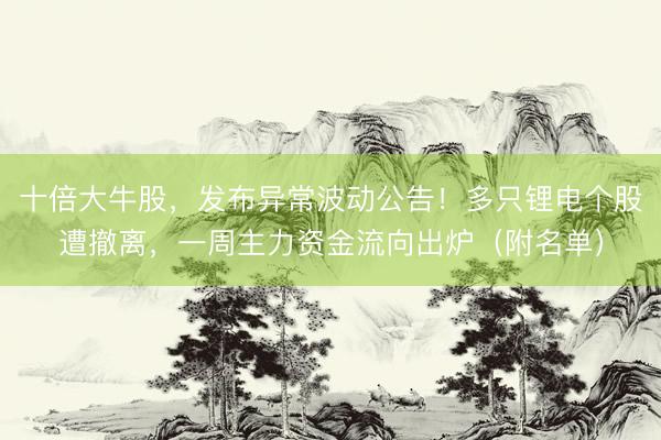 十倍大牛股，发布异常波动公告！多只锂电个股遭撤离，一周主力资金流向出炉（附名单）