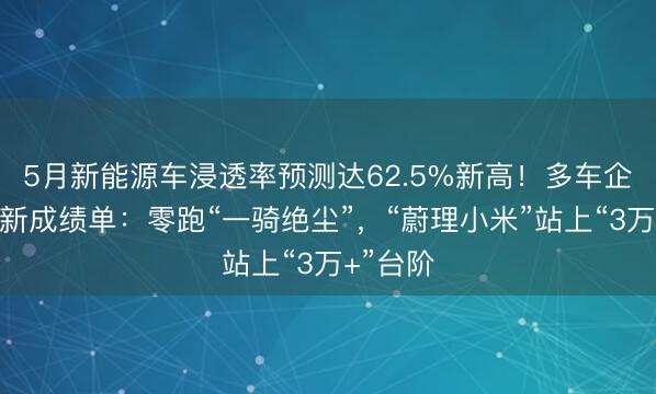 5月新能源车浸透率预测达62.5%新高！多车企表现最新成绩单：零跑“一骑绝尘”，“蔚理小米”站上“3万+”台阶